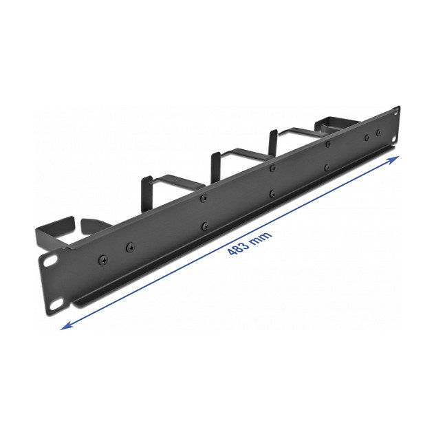 DeLOCK Panel de Gestión de Cables 1U Negro de 19 Pulgadas (48.3 cm) con 5 Ganchos Metálicos, 2 Horizontal y 3 Vertical, Metal
