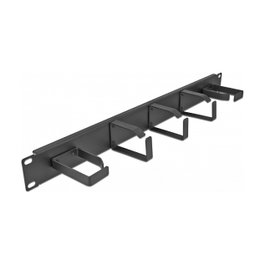 DeLOCK Panel de gestión de cables de 19″ con 5 ganchos metálicos, 1U, negro