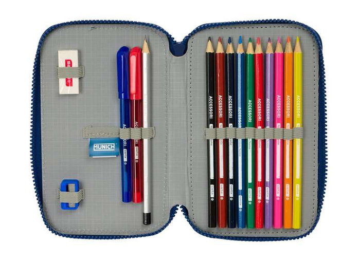 Estuche Escolar con Accesorios Munich North Azul marino 12.5 x 19.5 x 4 cm 29 Piezas