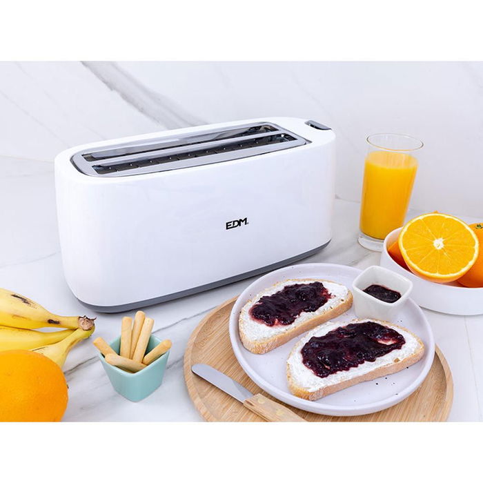 Edm Tostadora Doble Ranura Larga Blanco 1400 W con Funciones de Calentar y Descongelar