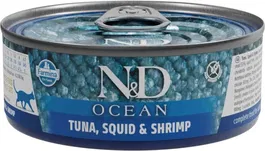 Farmina N&D Cat Ocean Atún Calamar Gamba Alimento Húmedo para Gatos Pack 24 Latas x 70 gr