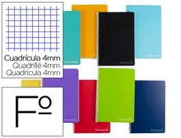 Liderpapel Cuaderno espiral Folio tapa dura 140 hojas 75gr cuadro 4mm con margen colores surtidos