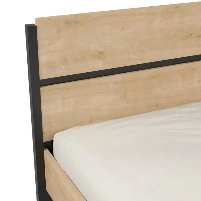 Juego de cama para adulto CRAFT 140x190/200 cm - 2 mesitas de noche + armario - Melamina - Decoración roble Hamilton - Fabricación francesa - DEMEYERE Juego de cama para adulto CRAFT 140x190/200 cm - 2 mesitas de noche + armario - Melamina - Decoración roble Hamilton - Fabricación francesa - DEMEYERE