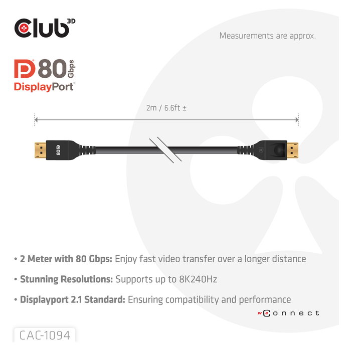 CLUB-3D Cable DisplayPort 2.1 VESA DP80 8K 240Hz 2m Negro CLUB-3D Cable DisplayPort 2.1 VESA DP80 8K 240Hz 2m Negro