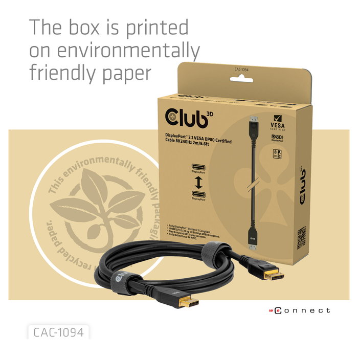 CLUB-3D Cable DisplayPort 2.1 VESA DP80 8K 240Hz 2m Negro CLUB-3D Cable DisplayPort 2.1 VESA DP80 8K 240Hz 2m Negro