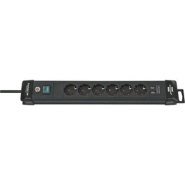 Brennenstuhl Premium-Line Regleta de 6 tomas con 2 USB, negro