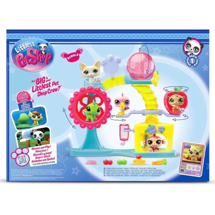 BANDAI Littlest Pet Shop Caja Fun Factory Set de Juego con 2 Animales, Decoración y Accesorios BF00519