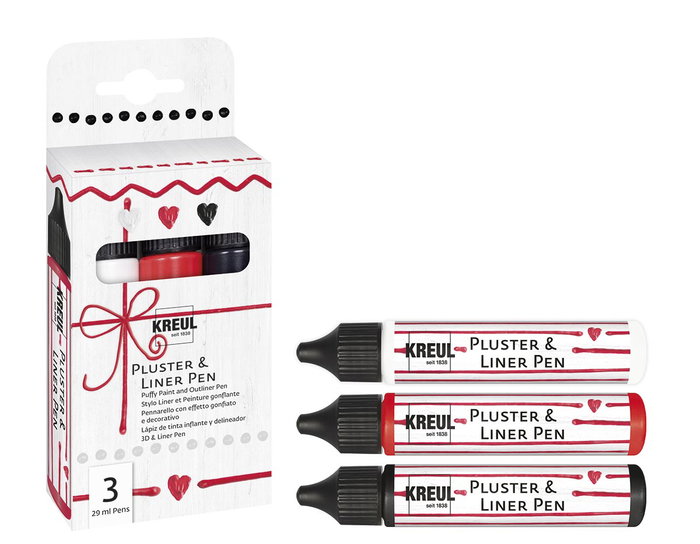 Kreul Set de 3 rotuladores PUFFY pen y contornos PLUSTER & LINER PEN efecto 3D Kreul Set de 3 rotuladores PUFFY pen y contornos PLUSTER & LINER PEN efecto 3D