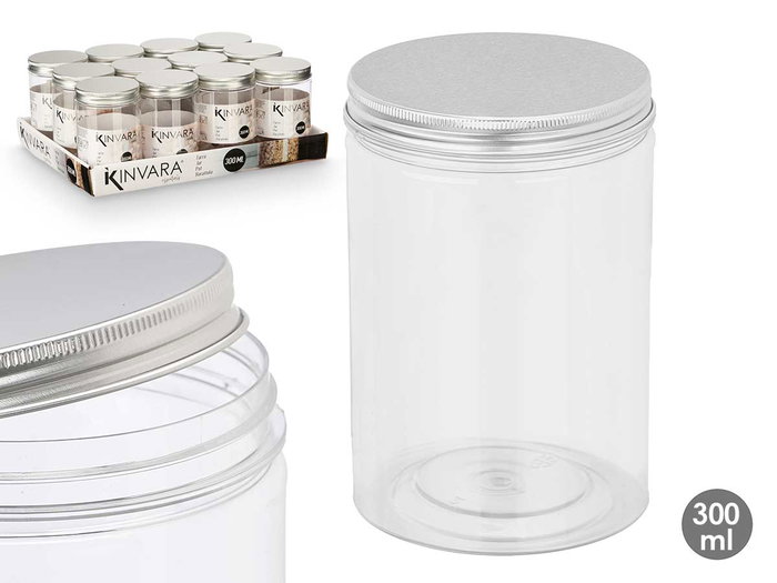 Kinvara Tarro Pet Tapa Aluminio 300 ml 6.5x6.5x10 cm (Set de 48) Kinvara Tarro Pet Tapa Aluminio 300 ml 6.5x6.5x10 cm (Set de 48)