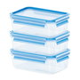 EMSA 508558 Frischhaltedose Táper Clip & Close 3 Piezas 1 Litro, Hermético, Apto Lavavajillas y Microondas, Color Azul Transparente