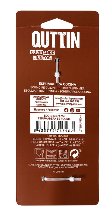 Quttin Espumadera SS Foodie - 34 cm de largo, 11.5 cm de ancho, 4.5 cm de alto (18 Unidades)