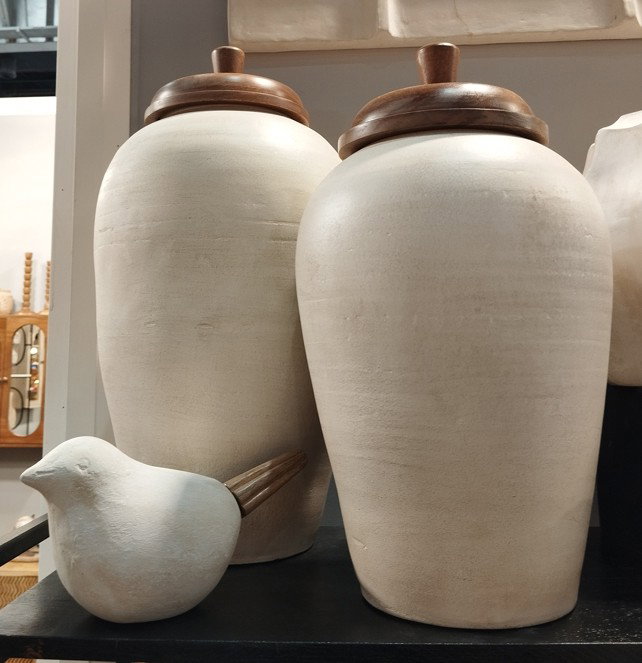 DKD Home Decor Tibor Terra Cotta Mango 25x25x45 Crudo con Tapa