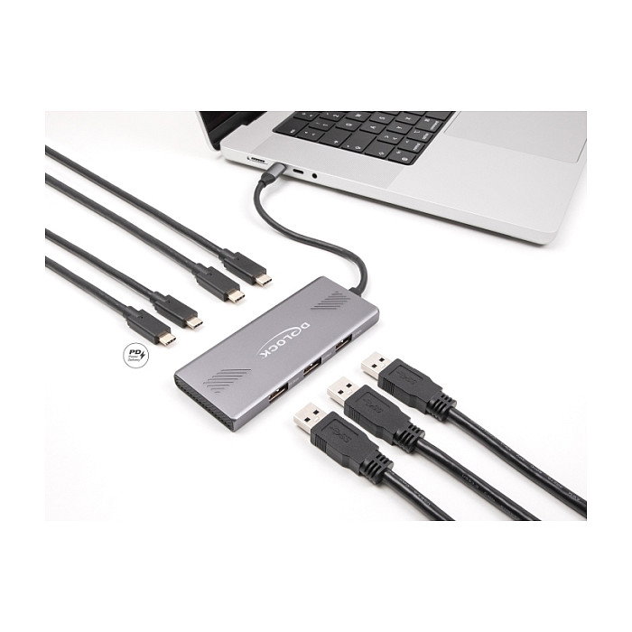 DeLOCK 64313 Hub USB 7 Puertos 10 Gbps con 4 USB-C y 3 USB-A y Power Delivery 80 W, Aluminio Gris DeLOCK 64313 Hub USB 7 Puertos 10 Gbps con 4 USB-C y 3 USB-A y Power Delivery 80 W, Aluminio Gris