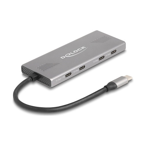 DeLOCK 64313 Hub USB 7 Puertos 10 Gbps con 4 USB-C y 3 USB-A y Power Delivery 80 W, Aluminio Gris DeLOCK 64313 Hub USB 7 Puertos 10 Gbps con 4 USB-C y 3 USB-A y Power Delivery 80 W, Aluminio Gris