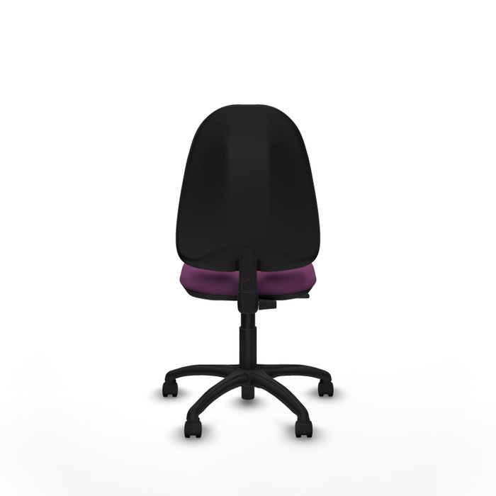Silla de oficina Algarra con mecanismo Contacto permanente básico tapizada con Similpiel color Morado. Equipada con Base poliamida negra, Sin brazos y Ruedas de nailon 50 mm