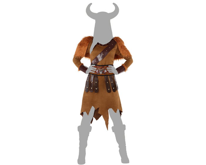 Disfraz Vikinga Guerrero Mujer Adulto Tema Historia Color Marrón Talla XXL - Incluye Capa, Vestido y Cinturón