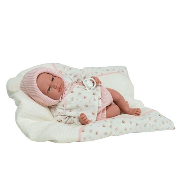 Muñecas Arias Muñeca Andie con peso para relajar, 40 cm, color rosa con cojín, en español