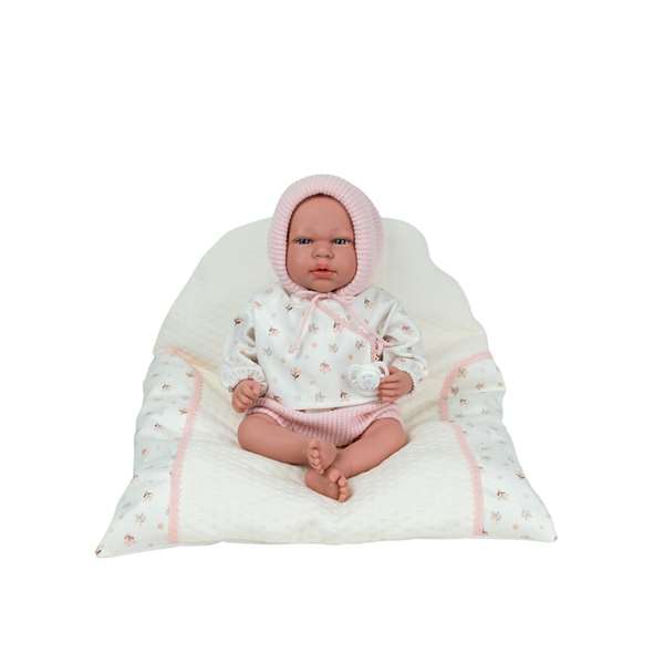 Muñecas Arias Muñeca Andie con peso para relajar, 40 cm, color rosa con cojín, en español