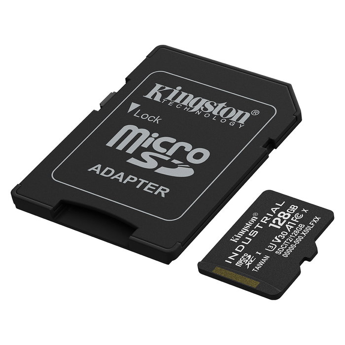 Kingston Tarjeta microSDXC Industrial 128GB Clase 10 UHS-I U3 V30 A1 - Lectura 100MB/s, Escritura 80MB/s con adaptador SD
