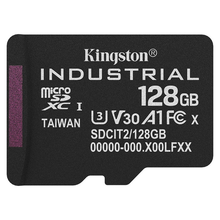 Kingston Tarjeta microSDXC Industrial 128GB Clase 10 UHS-I U3 V30 A1 - Lectura 100MB/s, Escritura 80MB/s con adaptador SD