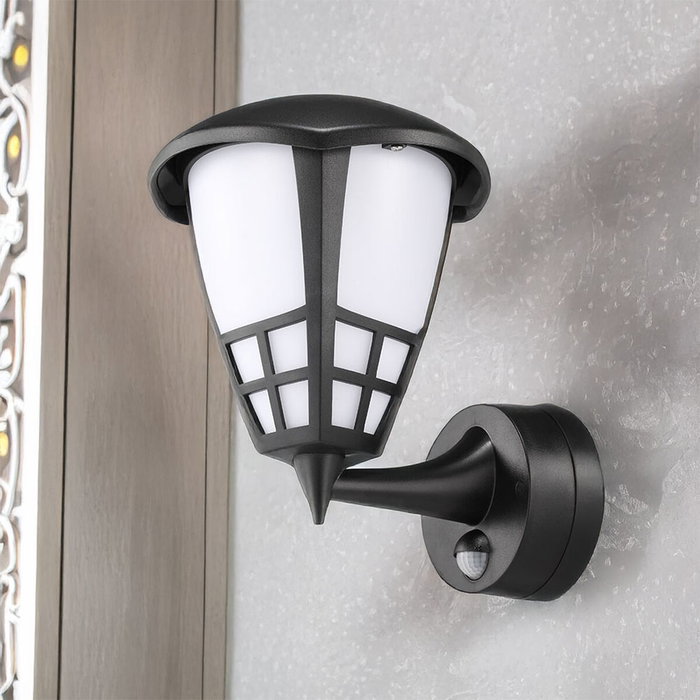 Edm Aplique LED Farol con Sensor Crepuscular y de Movimiento, 15W, Negro