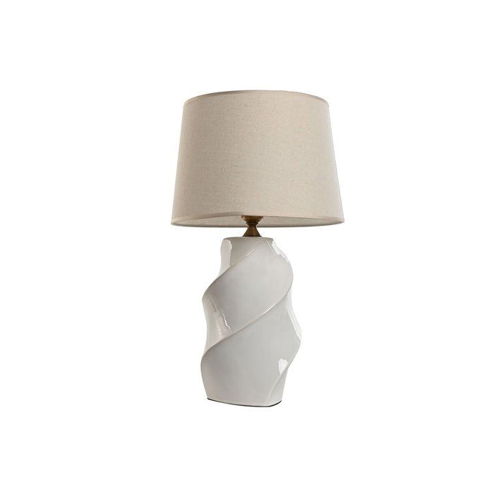 DKD Home Decor Lámpara de Sobremesa de Porcelana Espiral Blanca
