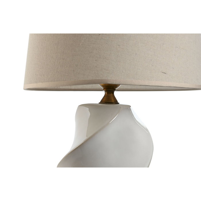 DKD Home Decor Lámpara de Sobremesa de Porcelana Espiral Blanca