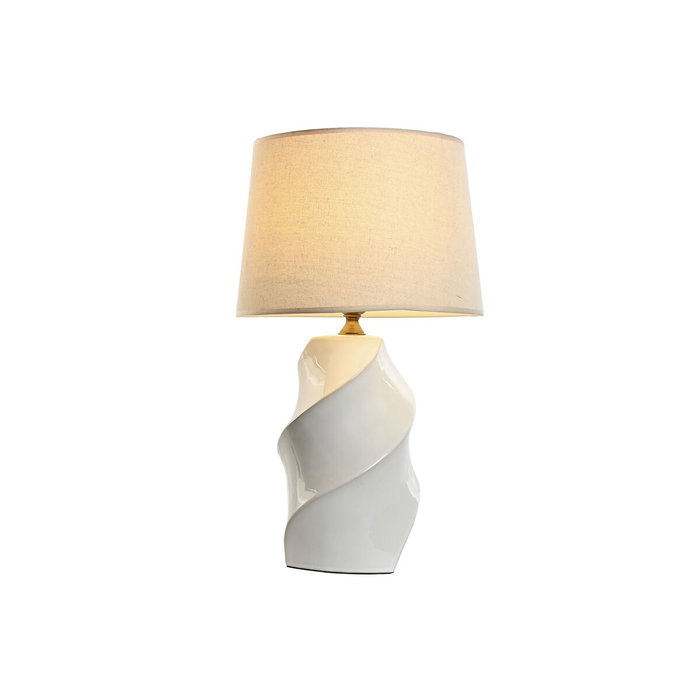 DKD Home Decor Lámpara de Sobremesa de Porcelana Espiral Blanca