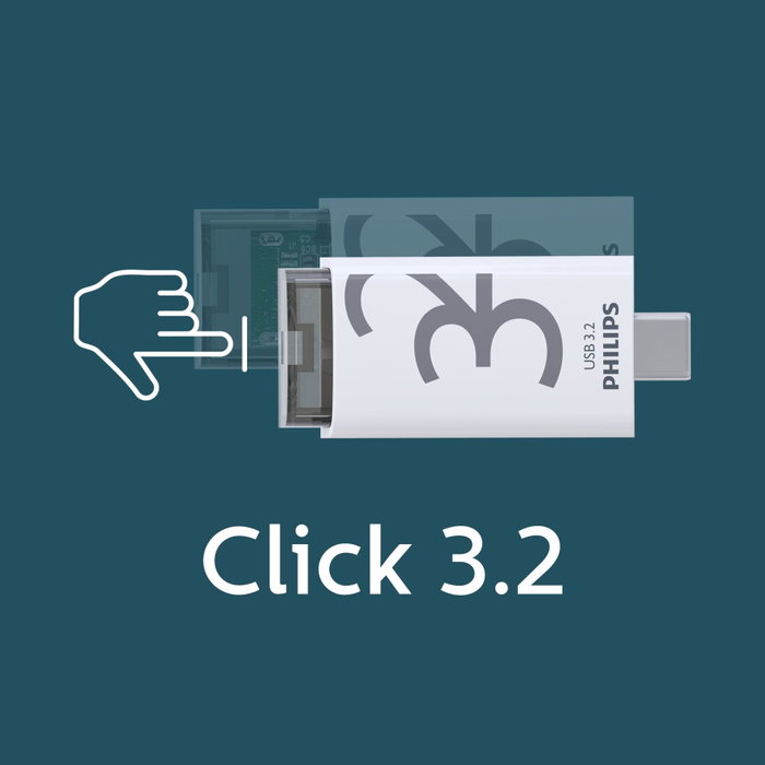 Philips Click Series USB-C 32GB Blanco y Transparente Philips Click Series USB-C 32GB Blanco y Transparente