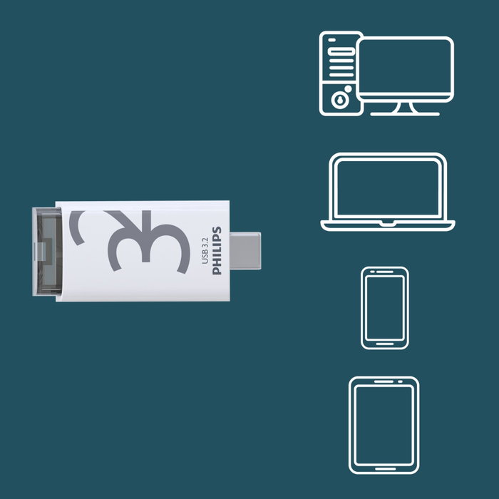 Philips Click Series USB-C 32GB Blanco y Transparente Philips Click Series USB-C 32GB Blanco y Transparente