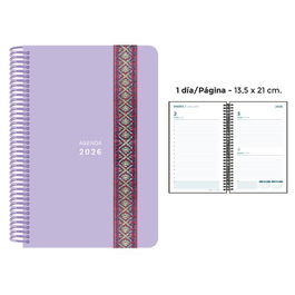 Agenda Anual (2026) Senfort Pastel Espiral Tapa Pp Con Goma Decorada 135X210 D/P Lila