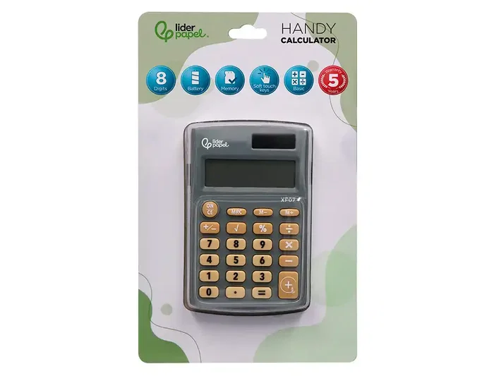Liderpapel xf07 Calculadora de Bolsillo 8 Dígitos Solar y Pilas Gris 98x62x8 mm