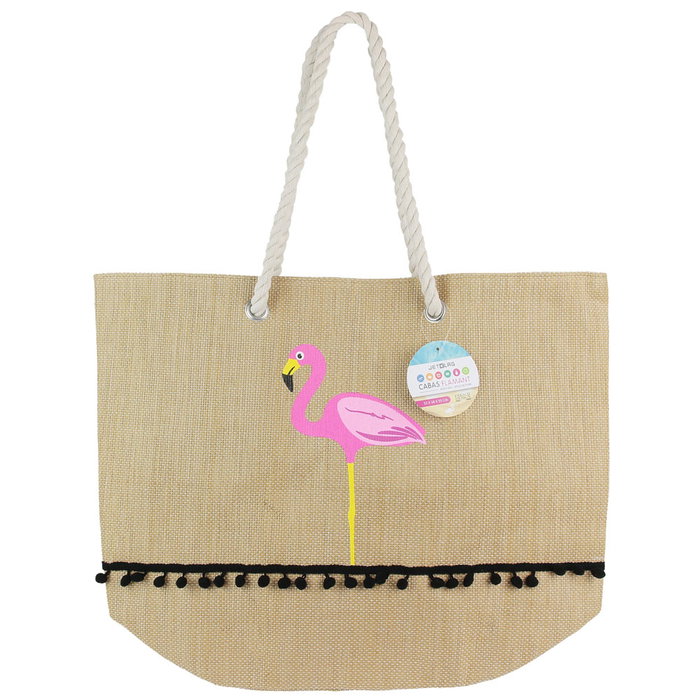 Jet Lag Bolsa Capazo Flamenco Verano Papel Poliéster Algodón Natural 50x20 cm h.38 cm