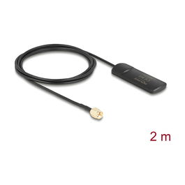 DeLOCK Antena Omnidireccional SMA 2 dBi 12050, 0.824-2.5 GHz para GSM UMTS LTE WLAN, 2 m Cable RG-174, Montaje Adhesivo Negro
