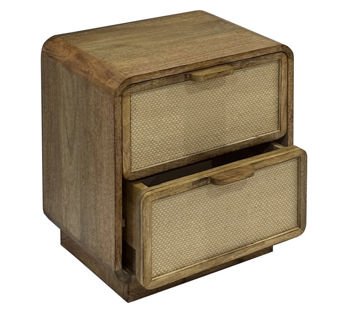 DKD Home Decor Mesita de Noche Mango y Yute con 2 Cajones