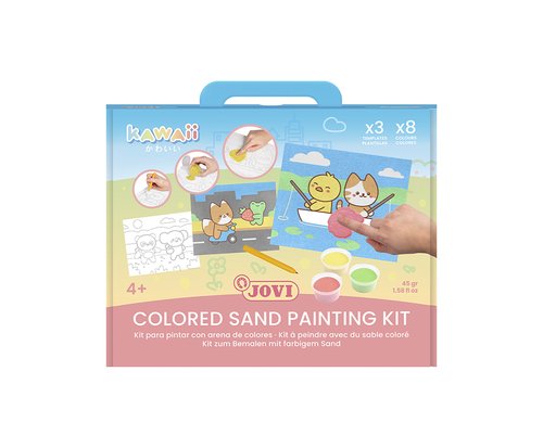 Jovi Kit Kawaii Pinta con Arena de Colores con 8 Botes de 45g, 3 Láminas y Punzón Jovi Kit Kawaii Pinta con Arena de Colores con 8 Botes de 45g, 3 Láminas y Punzón
