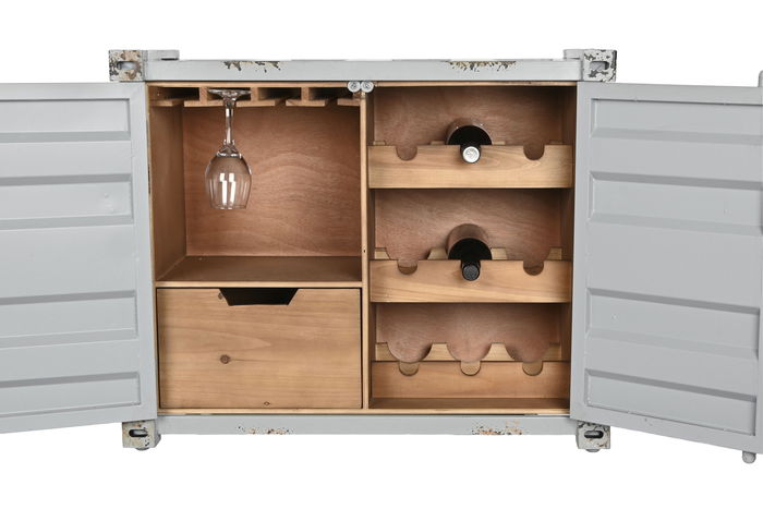 DKD Home Decor Botellero Vintage Gris Metal y MDF 41 x 64 x 77 cm