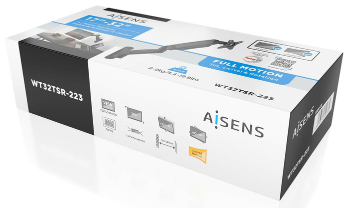 Aisens Soporte de Pared Pro con Contrapeso Giratorio e Inclinable para Monitor/TV 17-32 Pulgadas Negro