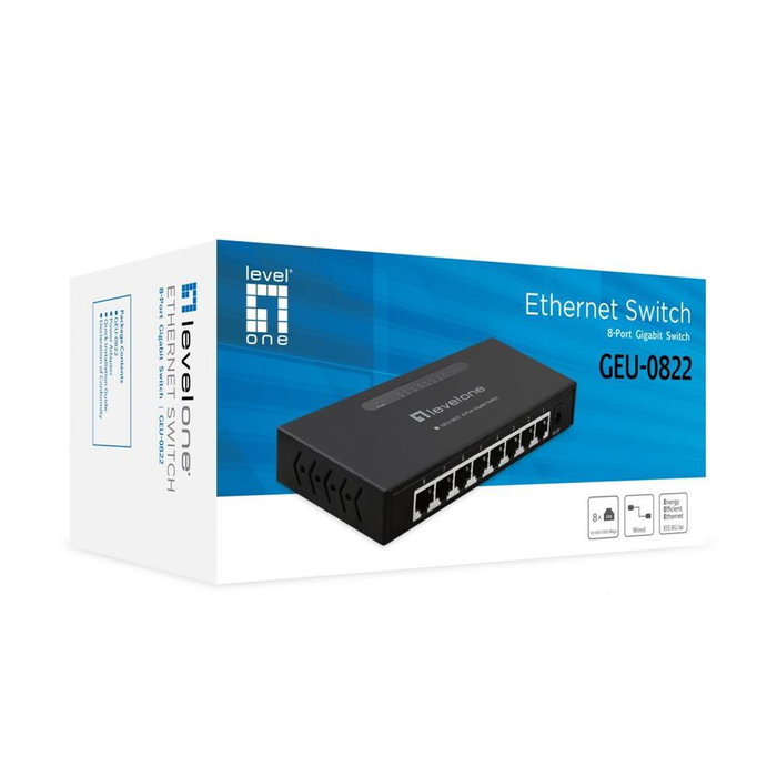 Level One Switch Gigabit Ethernet de 8 Puertos 10/100/1000 Mbps con Tecnología de Uso Eficiente de la Electricidad para Escritorio/Pared