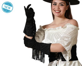 atosa Guantes de Flecos Negros para Disfraz de los Años 20 o Cabaret