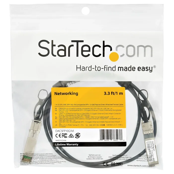 StarTech.com Cable SFP+ DAC pasivo 10 Gbps 1 m DACSFP10G1M - Compatible Dell EMC (EG3C0000086-ST) para 1000Base-SX e InfiniBand