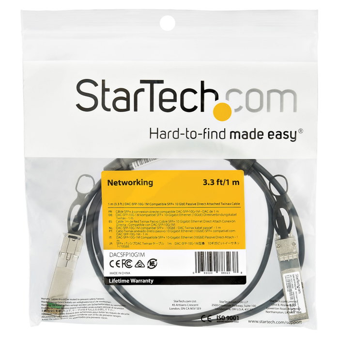 StarTech.com Cable Twinax SFP+ a SFP+ de 1 m 10GbE compatible con Dell EMC