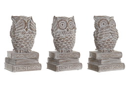 DKD Home Decor Figura de Búho Decape en Resina, Blanco, Pack de 3