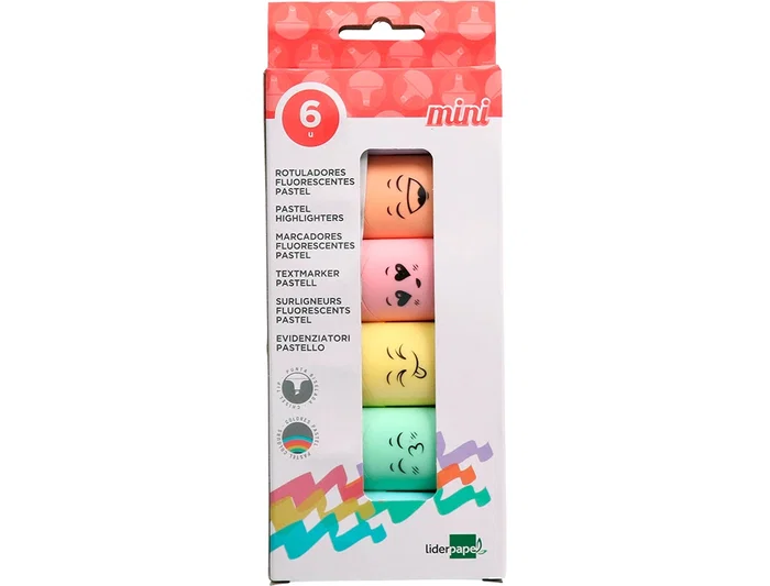 Liderpapel Rotulador Mini Fluorescente Pastel Punta Biselada Estuche 6 Unidades Colores Surtidos Trazo 1-4 mm