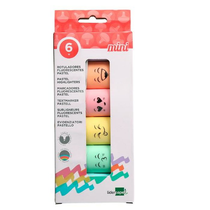 Liderpapel Rotulador Mini Fluorescente Pastel con Punta Biselada, 6 Unidades Surtidas