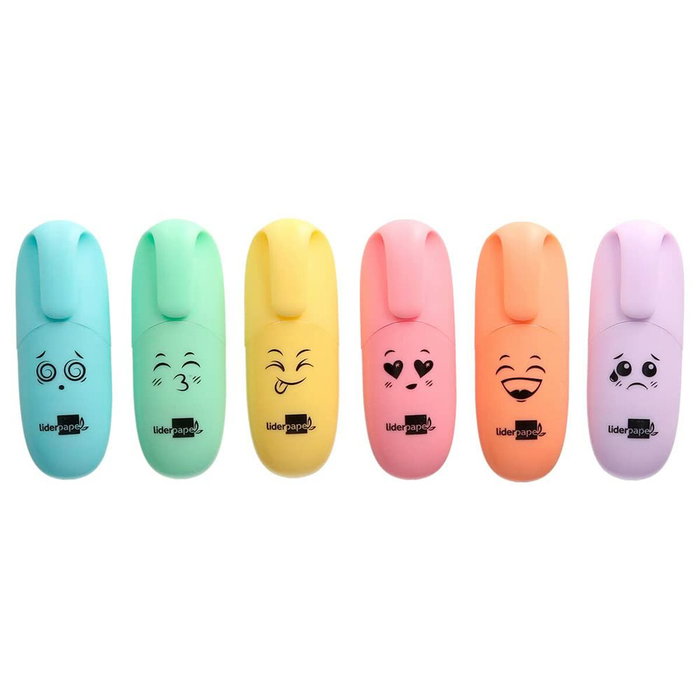 Liderpapel Rotulador Mini Fluorescente Pastel con Punta Biselada, 6 Unidades Surtidas