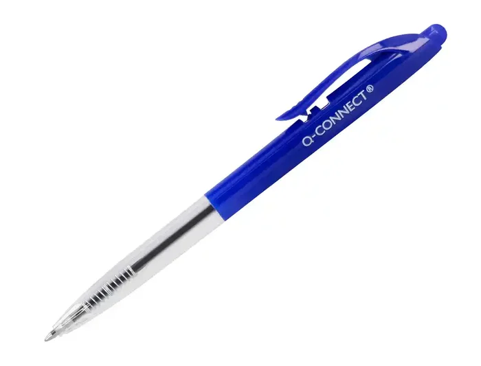 Q-connect Bolígrafo Retráctil Diseño Fino Clip, Tinta Aceite 0,7 mm, Color Azul