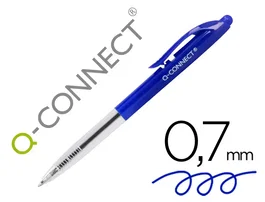 Q-connect Bolígrafo Retráctil Diseño Fino Clip, Tinta Aceite 0,7 mm, Color Azul