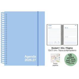 Agenda Escolar (2026-27) Senfort Student Unicolor Espiral Tapa Pp Con Goma 120X170 D/P Pastel Azul