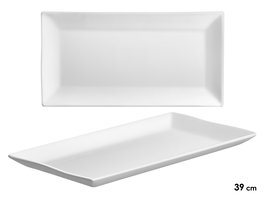 Vessia Bandeja de Porcelana Rectangular para Servir, Blanco, 20 cm de largo x 39 cm de ancho x 2.5 cm de alto (Set de 16)